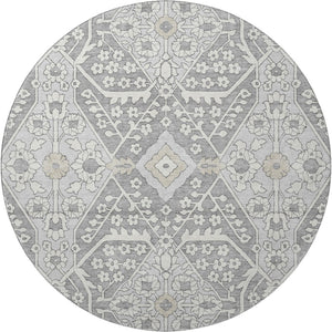 HomeRoots 8' Gray and Ivory Floral Round Rug - Washable, UV Protected, Durable & Stain-Resistant Design! 668510
