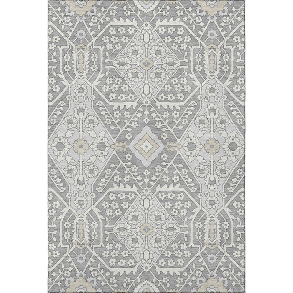 HomeRoots 8' X 10' Gray and Ivory Floral Area Rug - Washable, UV-Protected, Stain-Resistant for Busy Homes 668511