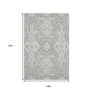 HomeRoots 9' X 12' Gray and Ivory Floral Area Rug – Machine-Washable, UV-Resistant, Perfect for Busy Homes! 668512
