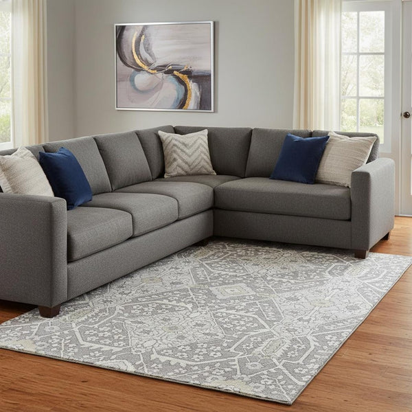 HomeRoots 9' X 12' Gray and Ivory Floral Area Rug – Machine-Washable, UV-Resistant, Perfect for Busy Homes! 668512