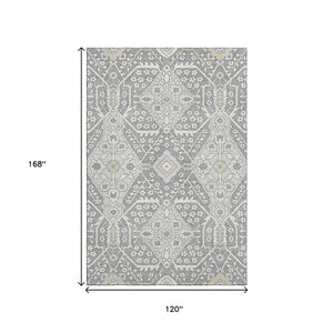 HomeRoots 10' Gray and Ivory Floral Washable Area Rug - Durable, UV-Protected, Stylish for Family Spaces! 668513