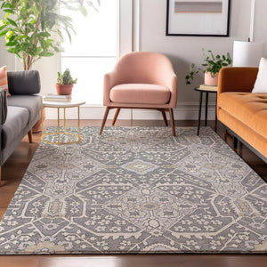 HomeRoots 10' Gray and Ivory Floral Washable Area Rug - Durable, UV-Protected, Stylish for Family Spaces! 668513