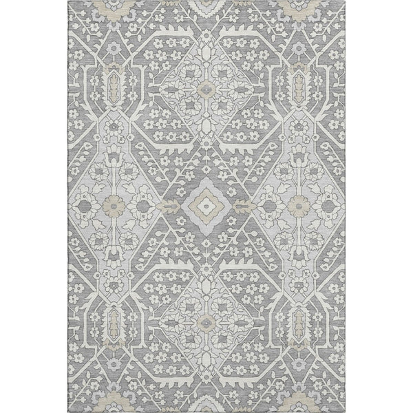 HomeRoots 10' Gray and Ivory Floral Washable Area Rug - Durable, UV-Protected, Stylish for Family Spaces! 668513
