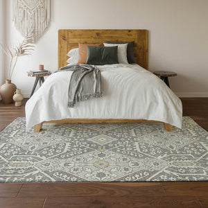 HomeRoots 10' Gray and Ivory Floral Washable Area Rug - Durable, UV-Protected, Stylish for Family Spaces! 668513