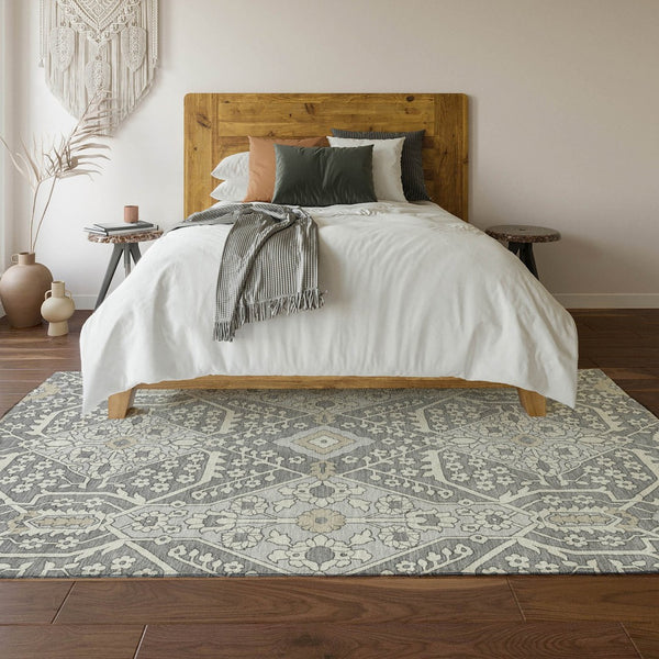 HomeRoots 10' Gray and Ivory Floral Washable Area Rug - Durable, UV-Protected, Stylish for Family Spaces! 668513