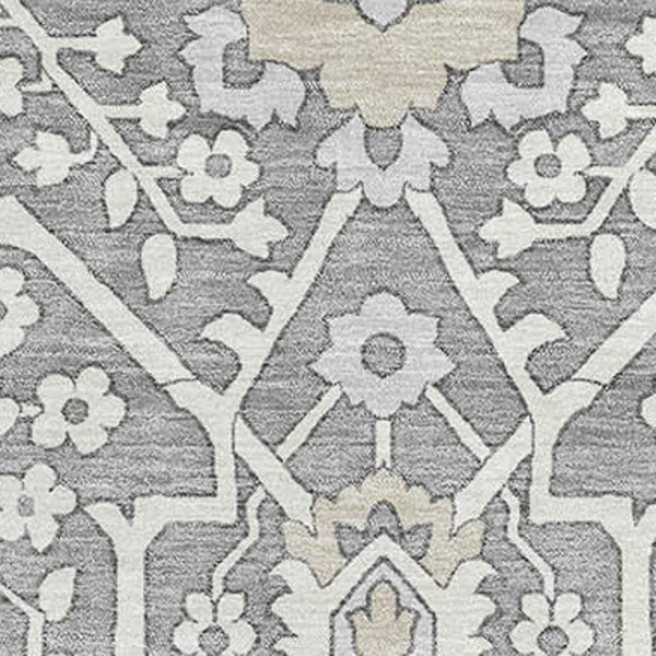 HomeRoots 10' Gray and Ivory Floral Washable Area Rug - Durable, UV-Protected, Stylish for Family Spaces! 668513