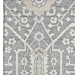 HomeRoots 10' Gray and Ivory Floral Washable Area Rug - Durable, UV-Protected, Stylish for Family Spaces! 668513