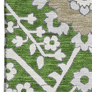 HomeRoots 5' X 8' Floral Area Rug in Green, Ivory & Gray - Washable, UV-Protected, Stylish & Durable Design 668515