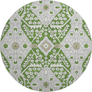 HomeRoots 8' Green Ivory and Gray Floral Washable Round Rug - Durable, Stylish, UV-Protected for Any Space 668516