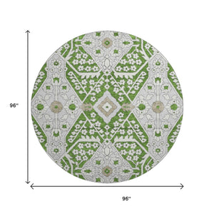 HomeRoots 8' Green Ivory and Gray Floral Washable Round Rug - Durable, Stylish, UV-Protected for Any Space 668516