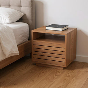 HomeRoots 16" Walnut Wood Nightstand with Drawer - Stylish Compact Design for Bedroom, Living Room & More 668517