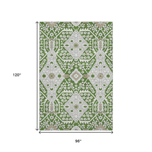 HomeRoots 8' X 10' Floral Area Rug - Green, Ivory & Gray, Washable with UV Protection for Busy Homes 668518
