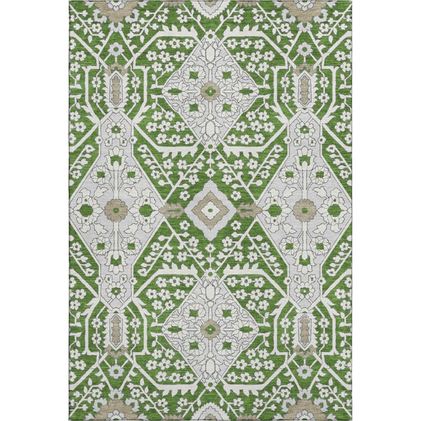 HomeRoots 8' X 10' Floral Area Rug - Green, Ivory & Gray, Washable with UV Protection for Busy Homes 668518
