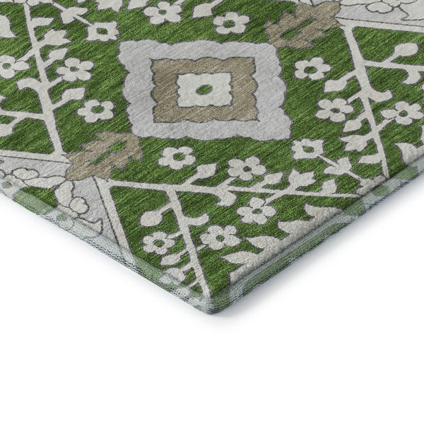 HomeRoots 8' X 10' Floral Area Rug - Green, Ivory & Gray, Washable with UV Protection for Busy Homes 668518