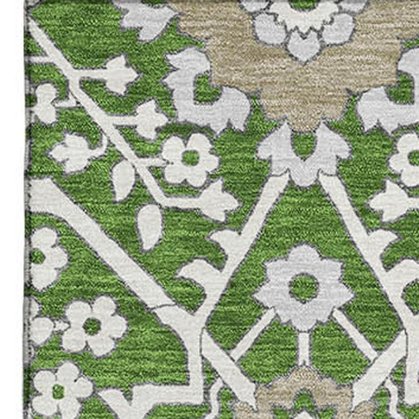 HomeRoots 8' X 10' Floral Area Rug - Green, Ivory & Gray, Washable with UV Protection for Busy Homes 668518