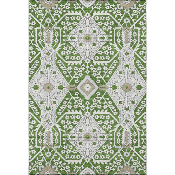 HomeRoots 8' X 10' Floral Area Rug - Green, Ivory & Gray, Washable with UV Protection for Busy Homes 668518