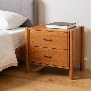 HomeRoots 22" Brown Solid Wood Pedestal End Table with Two Drawers – Versatile Storage for Any Space 668519