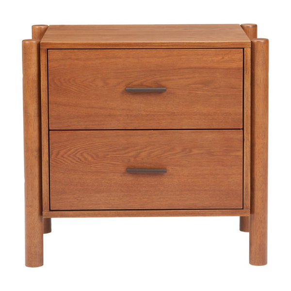HomeRoots 22" Brown Solid Wood Pedestal End Table with Two Drawers – Versatile Storage for Any Space 668519