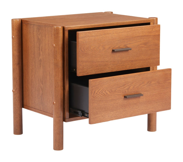 HomeRoots 22" Brown Solid Wood Pedestal End Table with Two Drawers – Versatile Storage for Any Space 668519