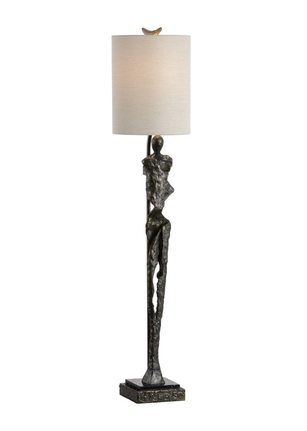 Wildwood Artemis Sculptural Lamp With Aged Bronze Figure & Taupe Linen Shade On Black Marble Base — 43" Tall 66852