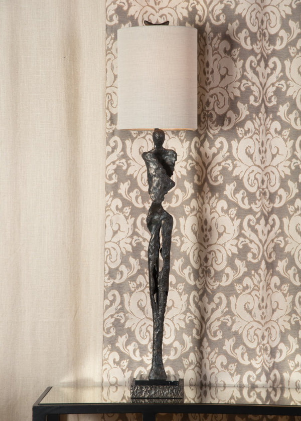 Wildwood Artemis Sculptural Lamp With Aged Bronze Figure & Taupe Linen Shade On Black Marble Base — 43" Tall 66852
