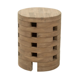 HomeRoots 14" Natural Rounded Solid Wood Side Table – Elegant Acacia Design for Outdoor Patios & Balconies 668521
