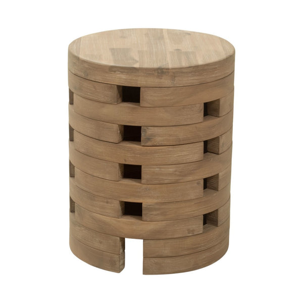 HomeRoots 14" Natural Rounded Solid Wood Side Table – Elegant Acacia Design for Outdoor Patios & Balconies 668521