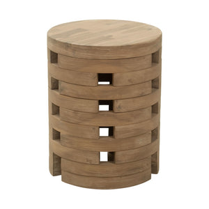 HomeRoots 14" Natural Rounded Solid Wood Side Table – Elegant Acacia Design for Outdoor Patios & Balconies 668521