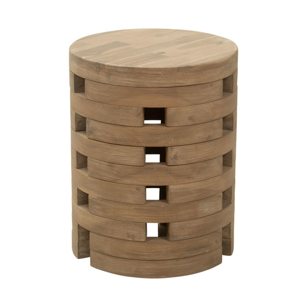 HomeRoots 14" Natural Rounded Solid Wood Side Table – Elegant Acacia Design for Outdoor Patios & Balconies 668521