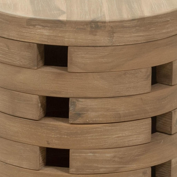 HomeRoots 14" Natural Rounded Solid Wood Side Table – Elegant Acacia Design for Outdoor Patios & Balconies 668521