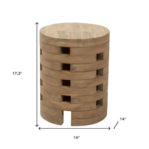 HomeRoots 14" Natural Rounded Solid Wood Side Table – Elegant Acacia Design for Outdoor Patios & Balconies 668521