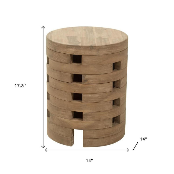 HomeRoots 14" Natural Rounded Solid Wood Side Table – Elegant Acacia Design for Outdoor Patios & Balconies 668521