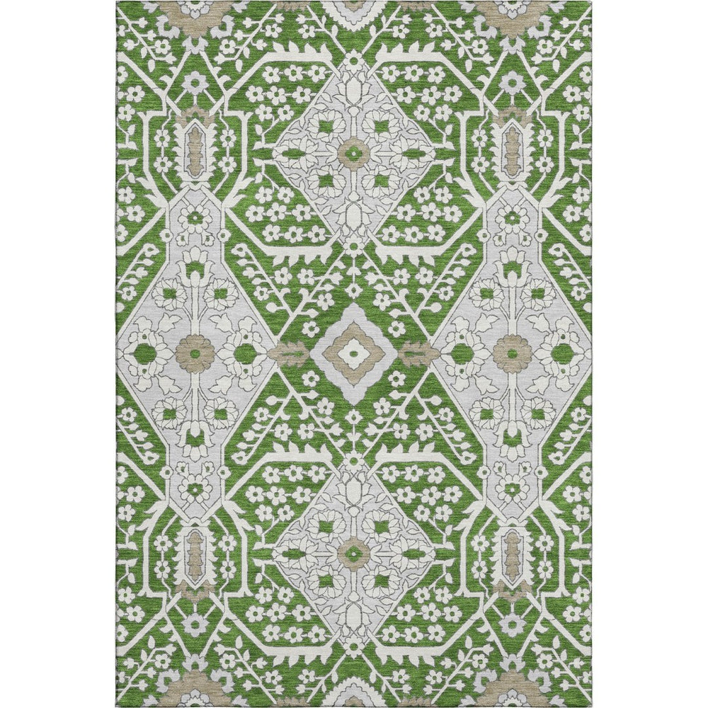 HomeRoots 10' X 14' Elegant Green Ivory Gray Floral Washable Area Rug with UV Protection for High-Traffic Spaces 668522