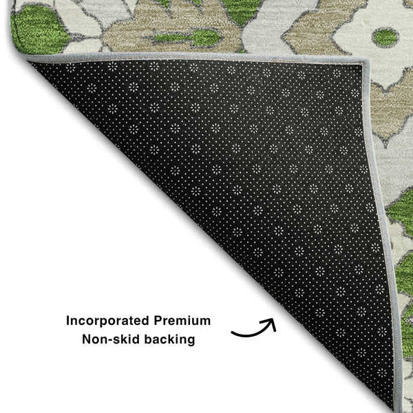 HomeRoots 10' X 14' Elegant Green Ivory Gray Floral Washable Area Rug with UV Protection for High-Traffic Spaces 668522
