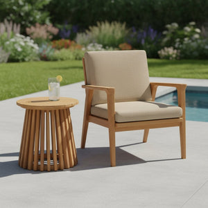 HomeRoots 16" Natural Wooden Outdoor Side Table - Stylish Acacia Design for Patios, Balconies & Poolside Use 668523