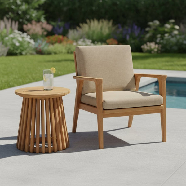 HomeRoots 16" Natural Wooden Outdoor Side Table - Stylish Acacia Design for Patios, Balconies & Poolside Use 668523