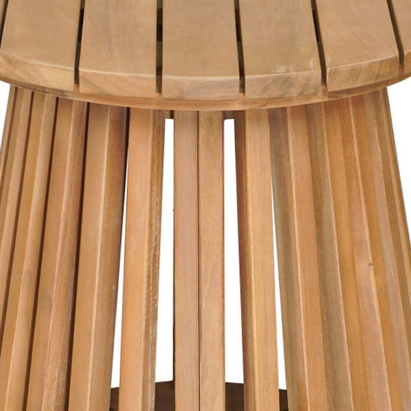 HomeRoots 16" Natural Wooden Outdoor Side Table - Stylish Acacia Design for Patios, Balconies & Poolside Use 668523