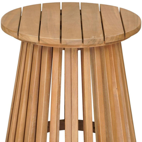 HomeRoots 16" Natural Wooden Outdoor Side Table - Stylish Acacia Design for Patios, Balconies & Poolside Use 668523
