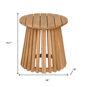 HomeRoots 16" Natural Wooden Outdoor Side Table - Stylish Acacia Design for Patios, Balconies & Poolside Use 668523