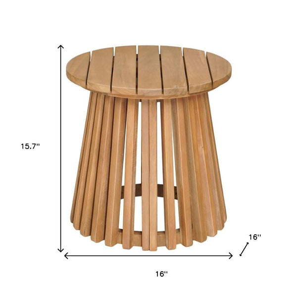 HomeRoots 16" Natural Wooden Outdoor Side Table - Stylish Acacia Design for Patios, Balconies & Poolside Use 668523
