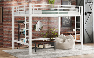 English Elm Twin Xl Solid Pine Loft Bed with Built-in Led Lighting and Storage Shelves W1580S00570