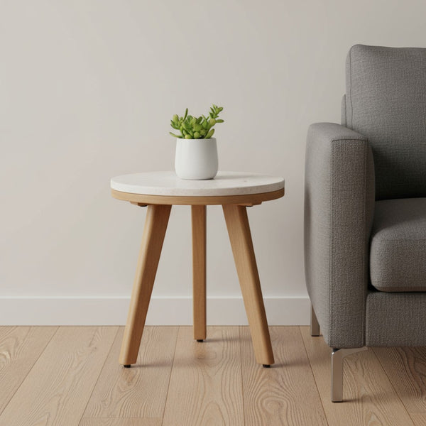 HomeRoots 16" White Rounded Wood Side Table - Elegant Outdoor & Indoor Accent, Durable, Easy-Clean Design 668525