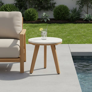 HomeRoots 16" White Rounded Wood Side Table - Elegant Outdoor & Indoor Accent, Durable, Easy-Clean Design 668525