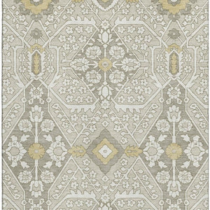 HomeRoots 5' X 8' Elegant Ivory Gold Gray Floral Area Rug – Washable, UV-Protected, Durable for High-Traffic Homes 668526
