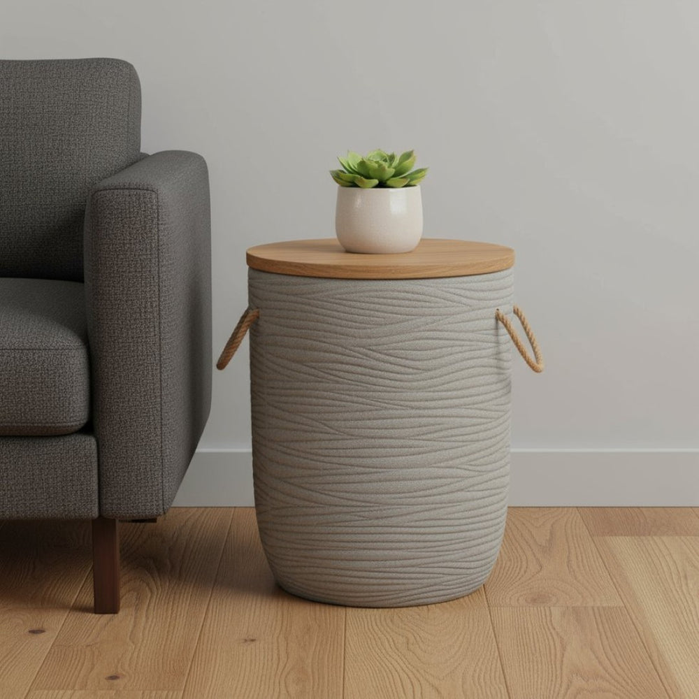 HomeRoots 14" Natural Rounded Solid Wood Side Table - Perfect for Outdoor Patios, Balconies & Small Spaces! 668527