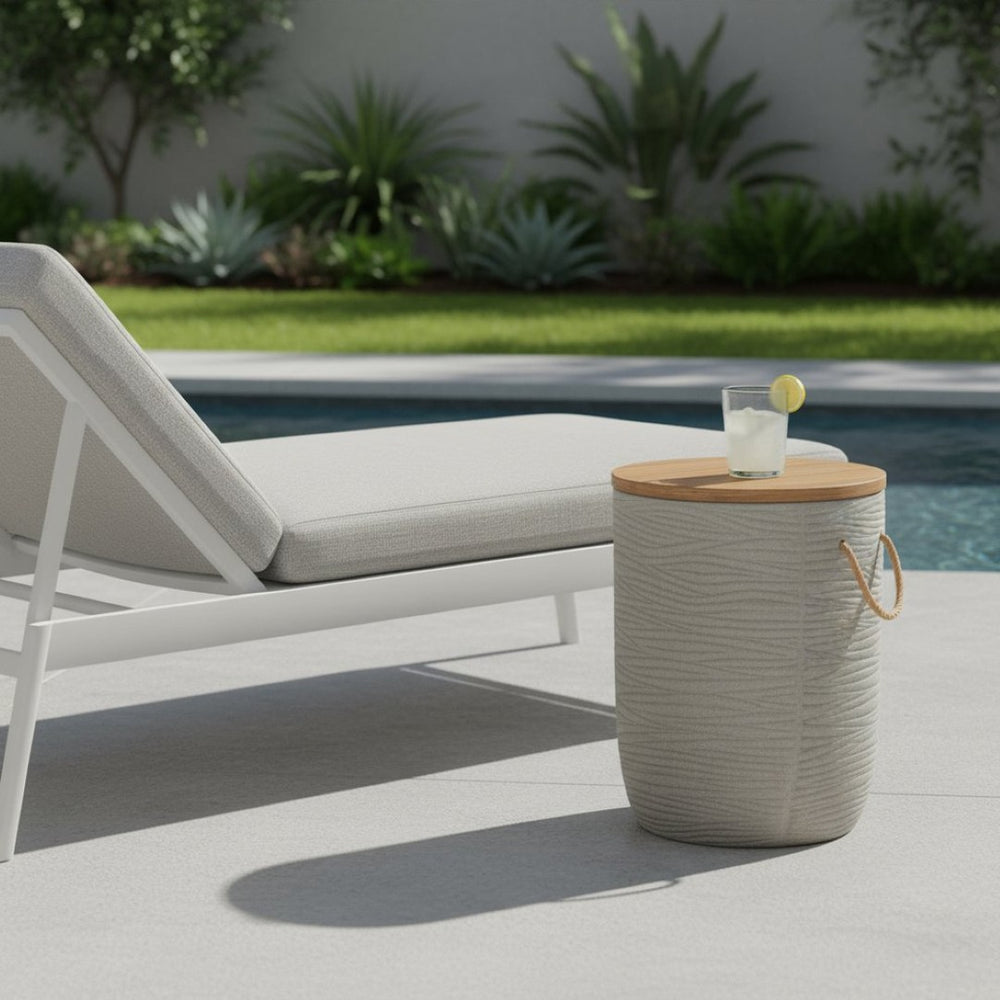 HomeRoots 14" Natural Rounded Solid Wood Side Table - Perfect for Outdoor Patios, Balconies & Small Spaces! 668527
