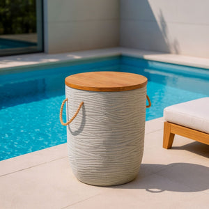 HomeRoots 14" Natural Rounded Solid Wood Side Table - Perfect for Outdoor Patios, Balconies & Small Spaces! 668527