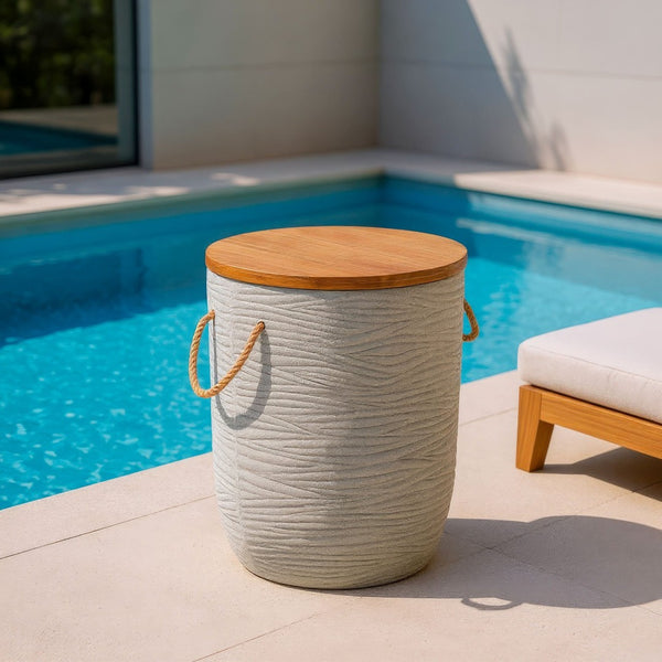 HomeRoots 14" Natural Rounded Solid Wood Side Table - Perfect for Outdoor Patios, Balconies & Small Spaces! 668527
