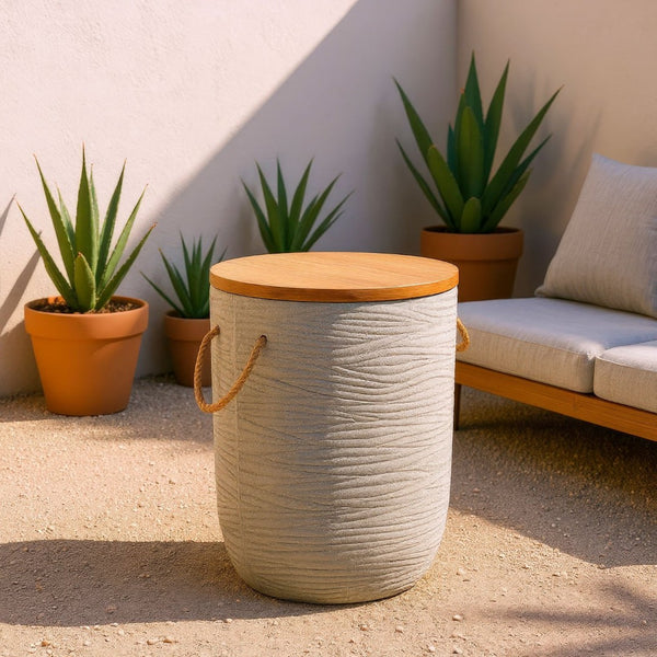 HomeRoots 14" Natural Rounded Solid Wood Side Table - Perfect for Outdoor Patios, Balconies & Small Spaces! 668527