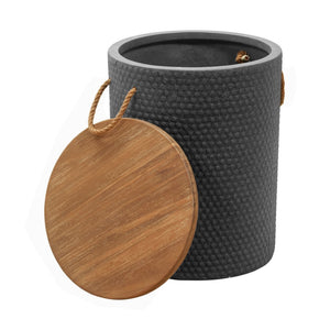 HomeRoots 14" Natural Wood Round Side Table with Faux Concrete Base - Modern Accent for Any Space! 668529